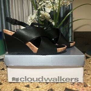 Cloudwalkers Black Crisscross Wedge Sandals